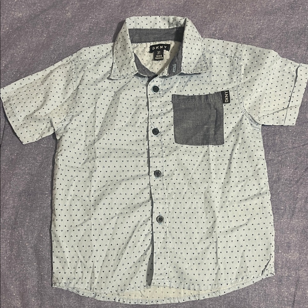DKNY Kids' Button Down Shirt in White and Gray